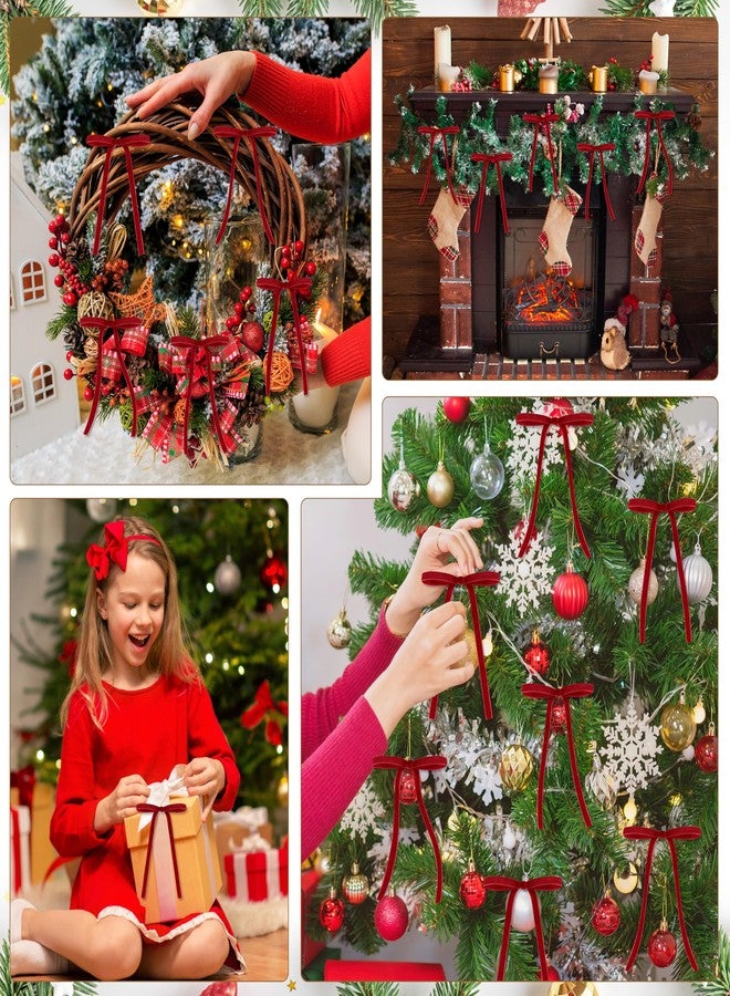 Fayoo 30 Pcs Velvet Christmas Wreath Bow, Satin Bows with Twist Tie, 5 x 7 Inch Rustic Crafts Gift Bows Vintage Velvet Ribbon Bows for Tree Wreath Garland Home Indoor Outdoor Decor (Red) - Image 3